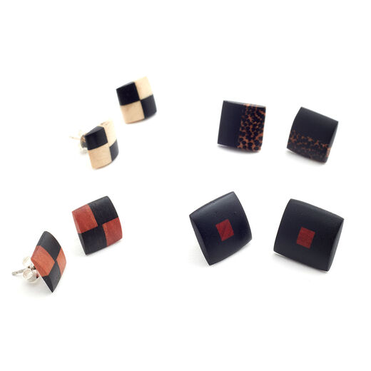 Square wooden stud earrings by Larondelle Georges - one assorted pair