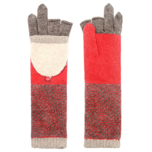 Red and green long flap gloves by Santacana