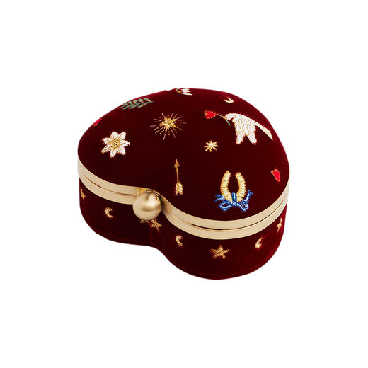 Velvet embroidered heart jewellery box by Fable England
