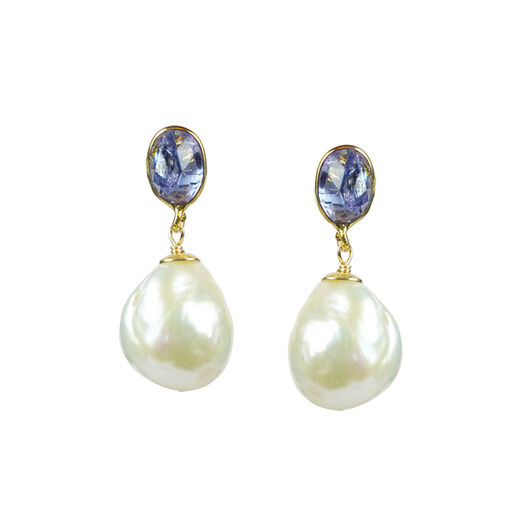 Pearl tanzanite stud earrings by Mounir