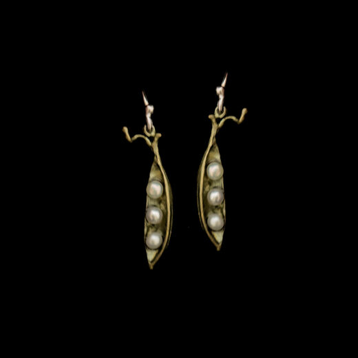 Three pearl pea pod hook earrings by Michael Michaud