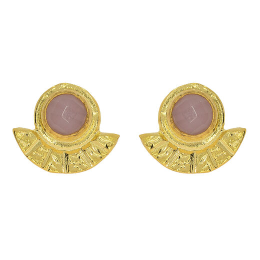 Rose quartz semicircle stud earrings by Ottoman Hands