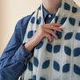 Blue and white clamp dye silk scarf