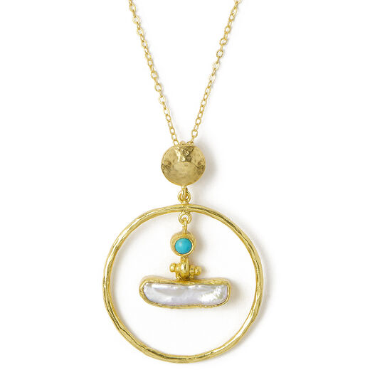 Pearl and turquoise loop necklace by Ottoman Hands