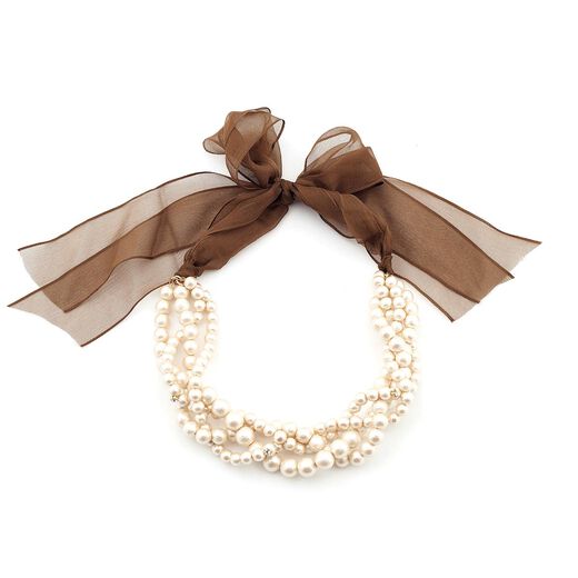 Cotton pearl ribbon statement necklace by Anq