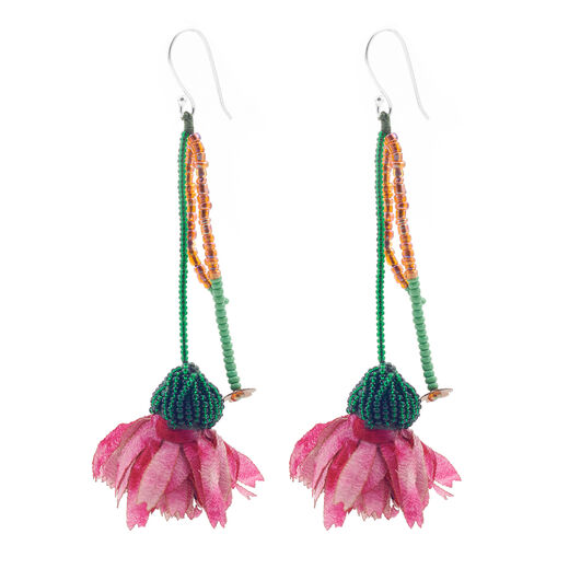 Pink silk flower earrings by Yavi