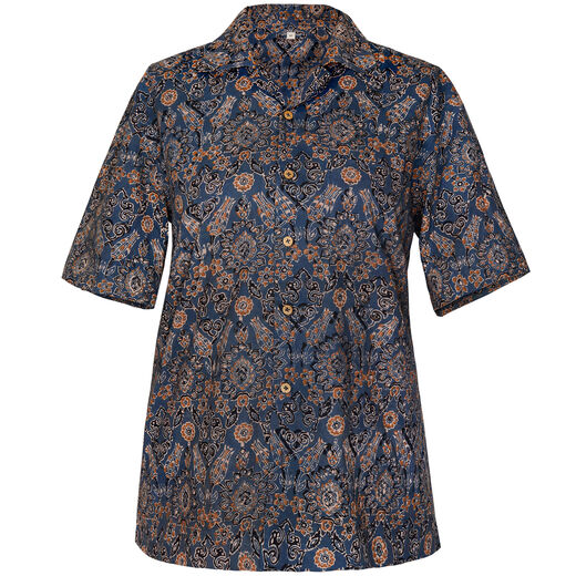 Flora blue block-print shirt - medium