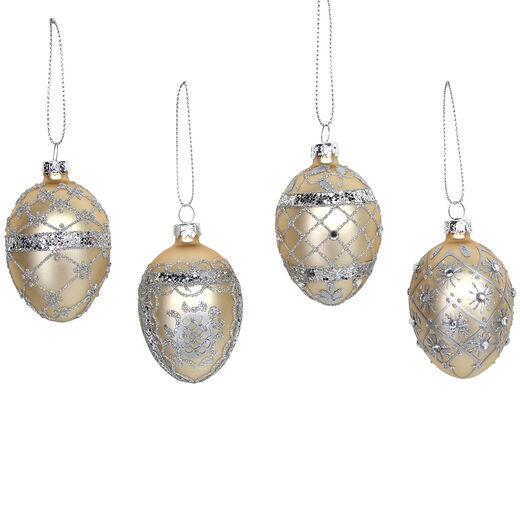 Gold and silver egg Christmas baubles - assorted