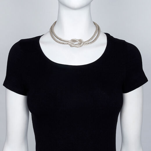 Silver mesh knotted necklace by Sarah Cavender