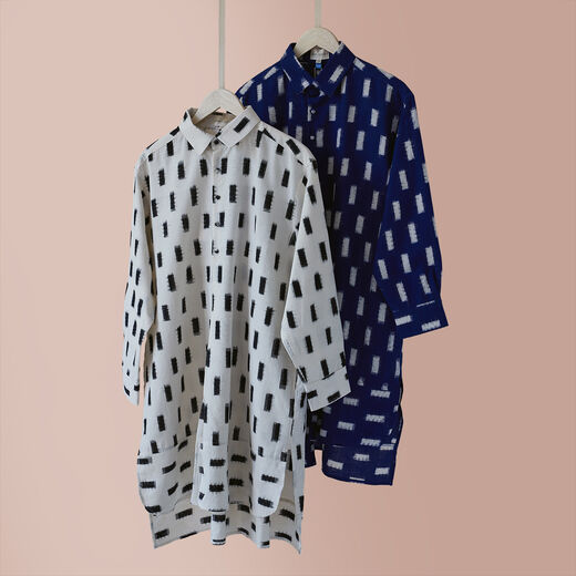 White with black rectangles Ikat shirt