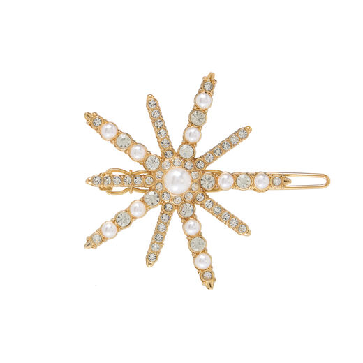 Golden hairclip adorned with paux pearls