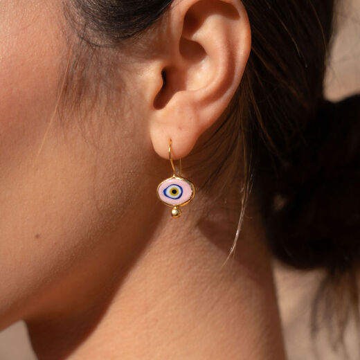 Pink evil eye earrings by Ottoman Hands