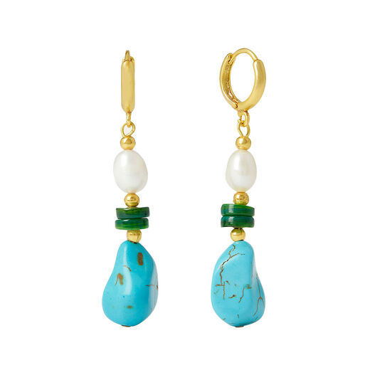 Turquoise and pearl drop earrings by Ottoman Hands