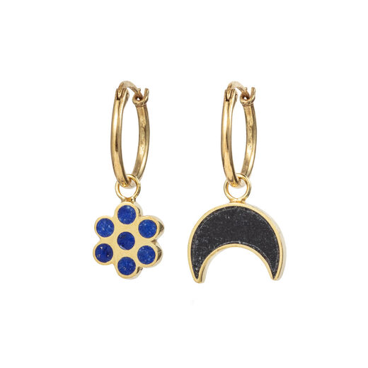 Onyx and lapis lazuli earrings by Turquoise Mountain