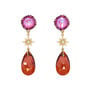 Pink drop earrings with a gemstone stud, star charm, and teardrop gem