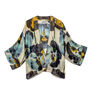 Kimono jacket with maxi print of delicate blue pansy flowers