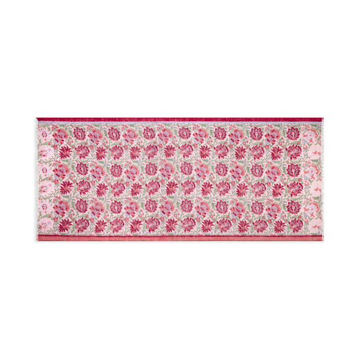 Coral and red block print cotton scarf