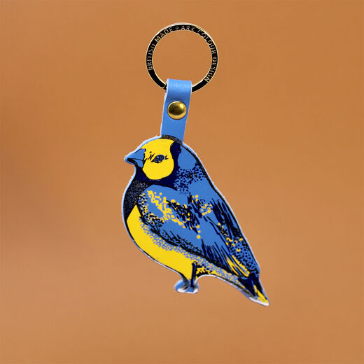 Blue finch leather keyring