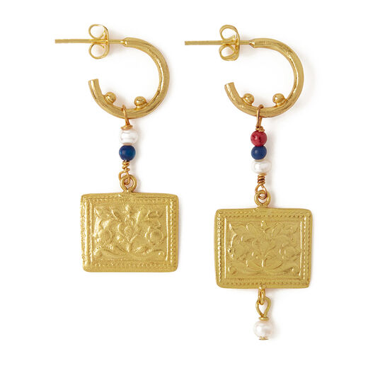 Multicoloured pearl drop hoop earrings by Ottoman Hands