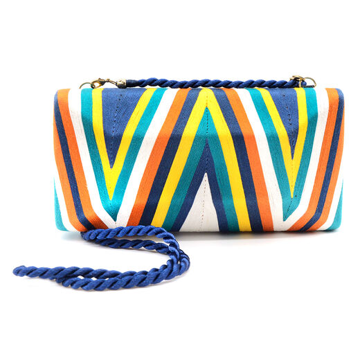 Green and blue chevron clutch bag