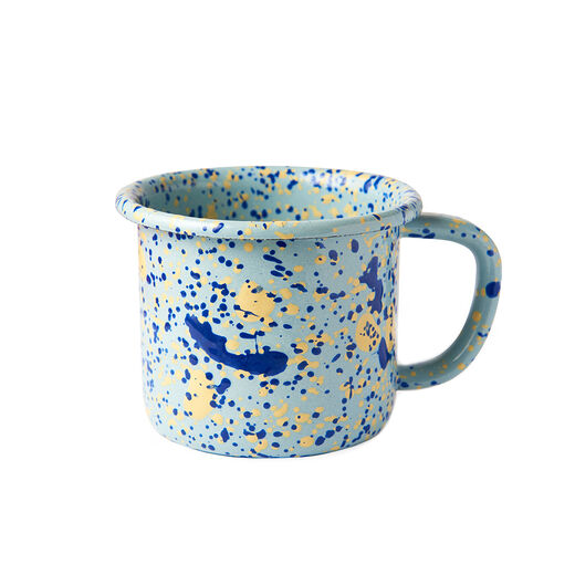 Blue splatter enamel mug by Bornn