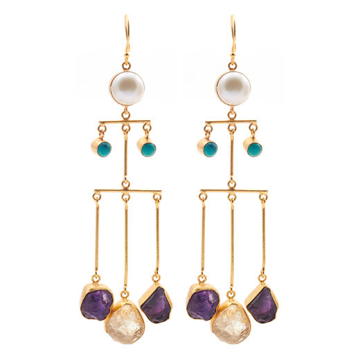Pearl multicoloured charm hook earrings by Mine of Design
