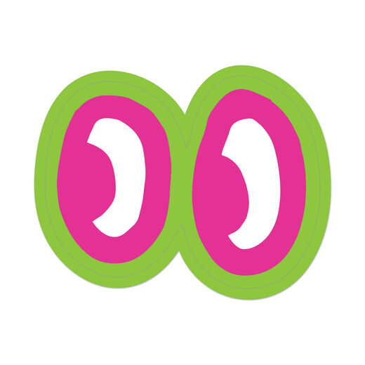 Doodle eyes shaped sticker in bright pink and green.