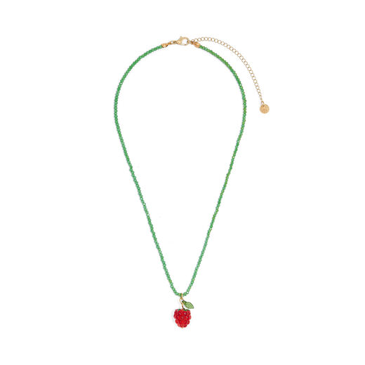 Raspberry glass beaded necklace