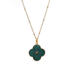 Green enamel petal pendant necklace by Mirabelle