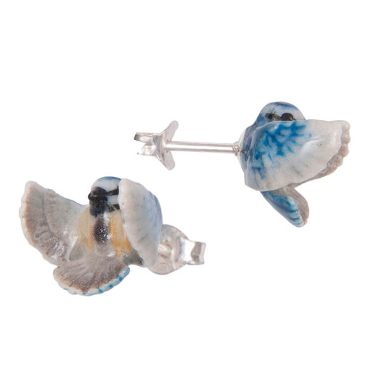 Porcelain blue tit stud earrings by And Mary