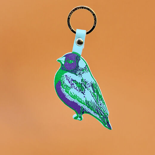 Turquoise finch leather keyring