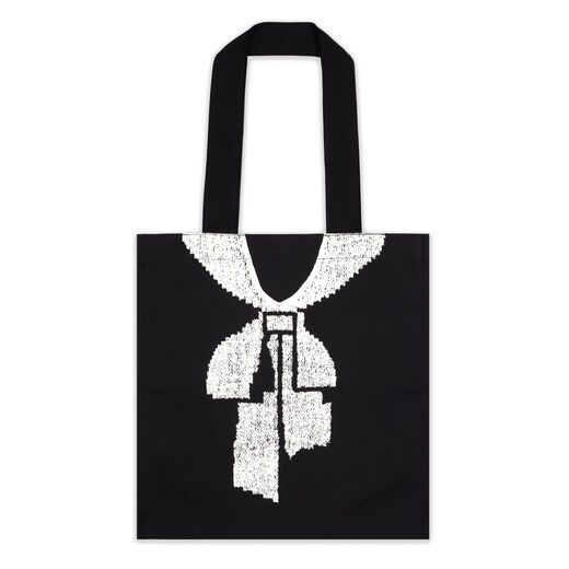 Black regular size tote bag featuring the cravat trompe l'oeil jumper