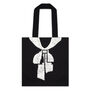 Black regular size tote bag featuring the cravat trompe l'oeil jumper