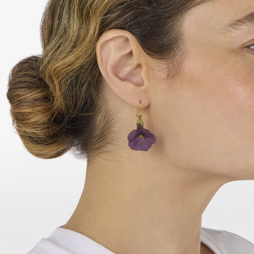 Purple petunia hook earrings by Michael Michaud