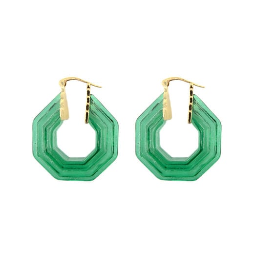 Green stepped hoop stud earrings