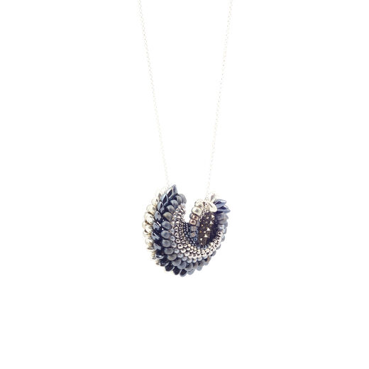 Silver and black shell pendant necklace by Beloved Beadwork