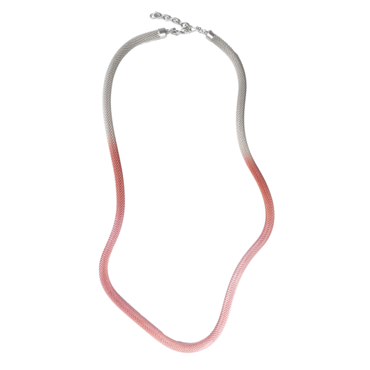 Silver and pink mesh chain necklace.