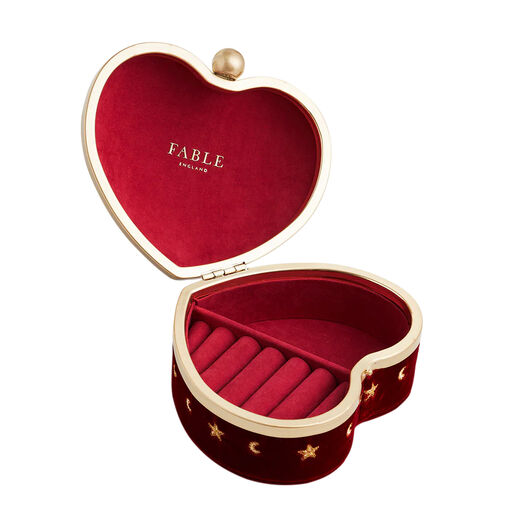 Velvet embroidered heart jewellery box by Fable England