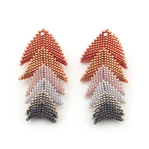 Copper and silver triangle cascade stud earrings by Beloved Beadwork