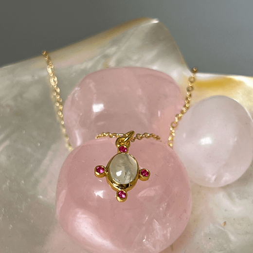 Prehnite and pink zircon pendant necklace by Mirabelle