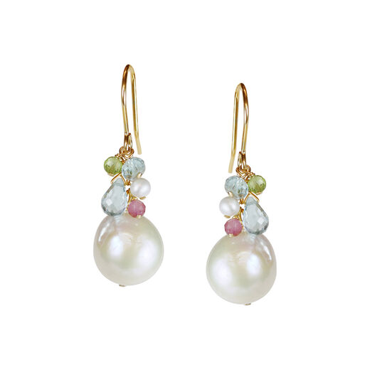 Baroque pearl gem cluster earrings by Mounir