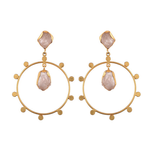 Rose quartz hoop stud earrings by Mine of Design