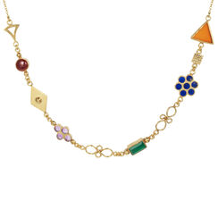 Multicoloured gemstones gold necklace by Turquoise Mountain