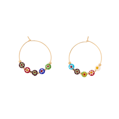 Millefiori bead hoop earrings