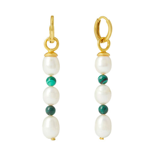Pearl and malachite drop earrings by Ottoman Hands