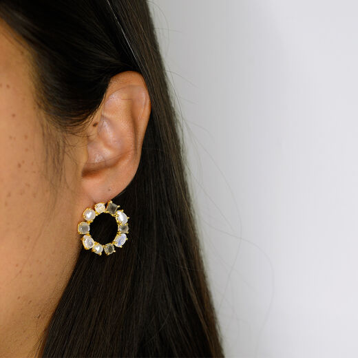 Moonstone circle stud earrings by Shan Shan