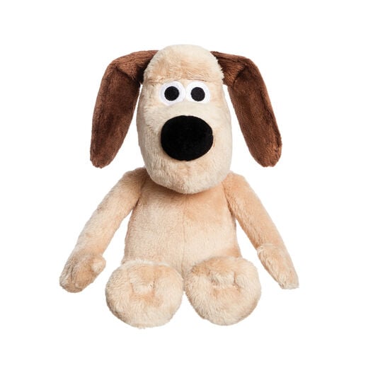 Gromit soft toy with long ears and stitched details, made from cuddly fabric.