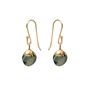 Gold hook earrings with a round shaped dark green stone