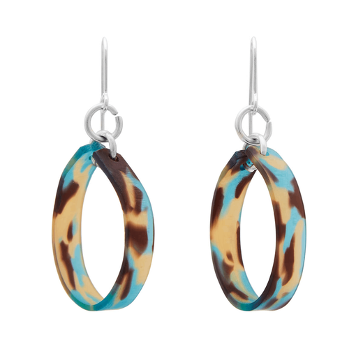 Hook earrings featuring colourful acetate hoops.