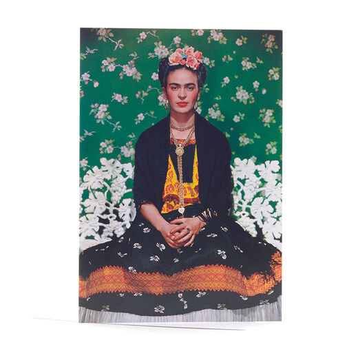 Frida Kahlo on a white bench greeting card